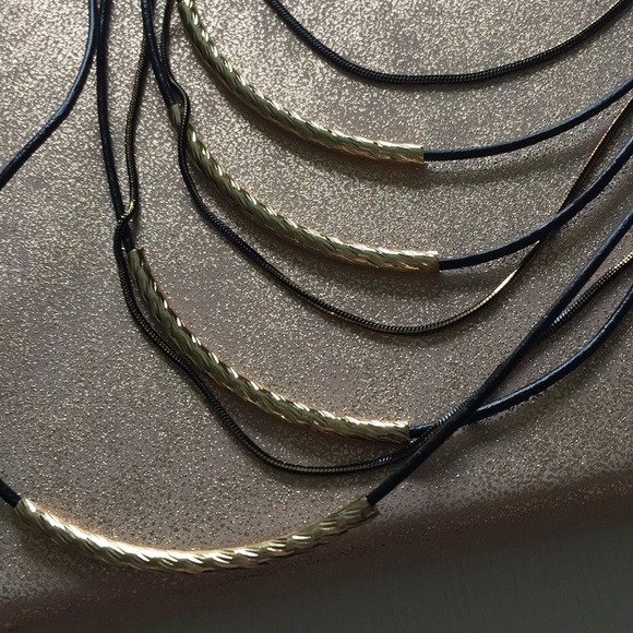 7 layer black cord necklace with textured sliders - Picture 2 of 2
